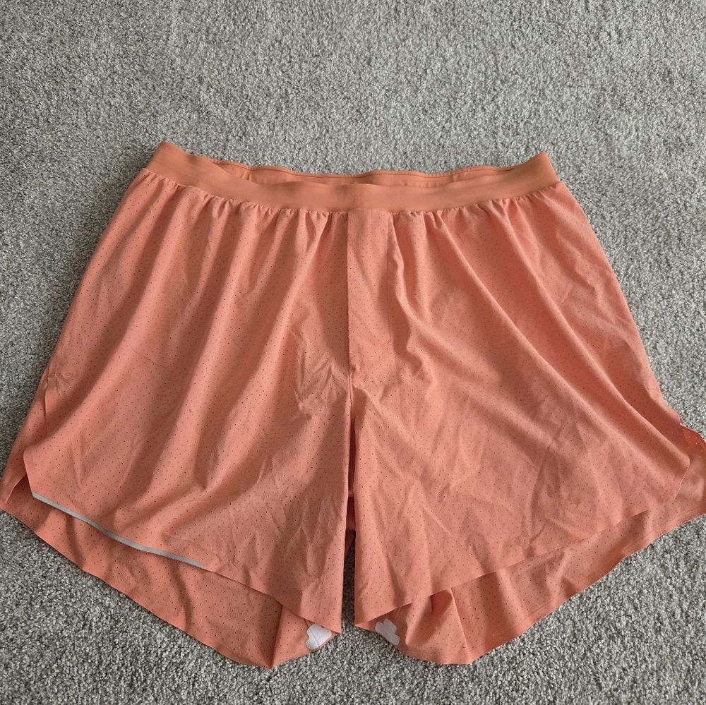 Lululemon Salmon Color Fast And Free Lined Running Shorts 5"